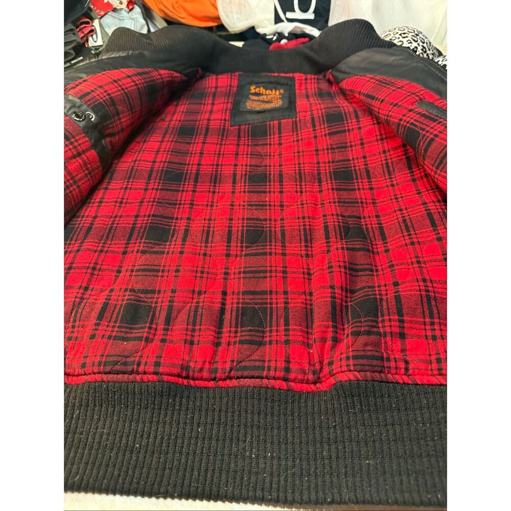 Schott Bros military/bomber Sz L Black Red Flannel Lined Hooded Jacket Sz L Rar - Picture 9 of 10